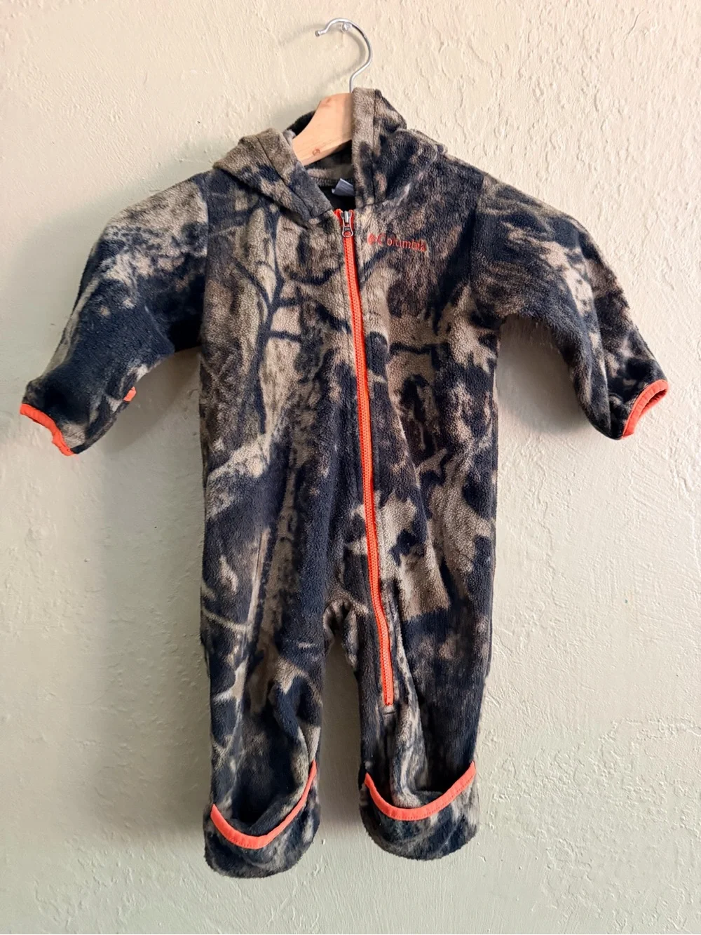 Columbia Toddler Hooded Fleece One-Piece in Camo and Orange